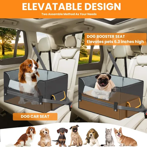 Vista 3 de Asiento elevado de coche para perros pequeños, asiento elevado para perros y mascotas, cama transportadora de viaje para automóvil con correas