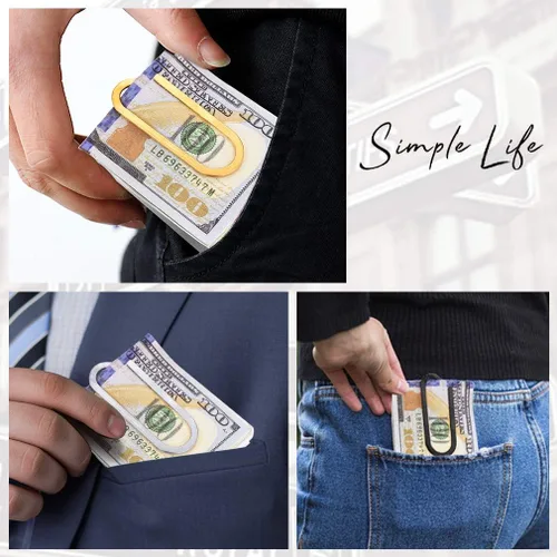 Vista 5 de FaithHeart Can Engrave - Clip de dinero para hombre, acero inoxidablechapado en oro, tarjetero minimalista para tarjetas, clips personalizados