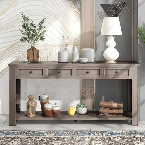 Vista 13 de Merax Sofa Table with Storage Drawers and Bottom Shelf, Rustic Console Table with Thickened Legs, Long Entryway Table for Hallway & Living Room