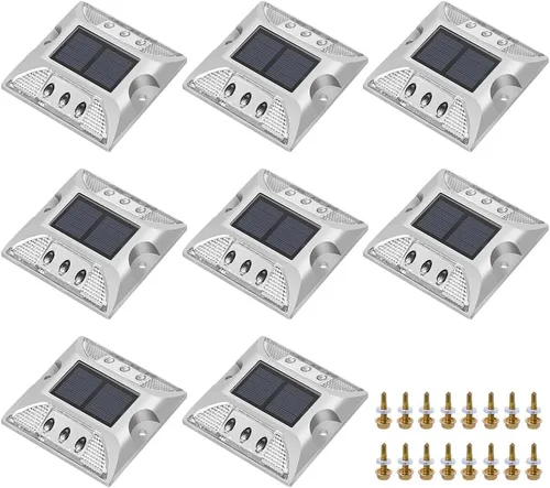 Vista 9 de Perno solar para carretera, 8 unidades, verde, LED, IP68 impermeable, automático, estilo moderno, 4.13 pulgadas de largo x 4.13 pulgadas de ancho x