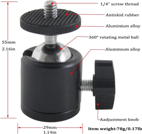 Vista 2 de EXMAX Cuerpo de aleación de aluminio de 360 grados giratorio Mini trípode cabeza de bola con rosca de 1/4 pulgadas montaje base para encendedor