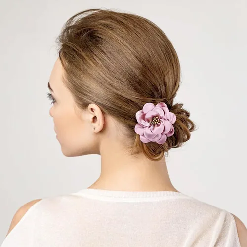 Vista 4 de Cinaci 20 ligas para el cabello con flores de satén sólido de 2.4 pulgadas, bandas elásticas para el cabello, coletas, accesorios para el cabello