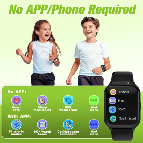 Vista 5 de Reloj inteligente para niños de 1.85 pulgadas con rastreador de fitness, monitor de sueño, más de 22/100 modos deportivos, esfera de bricolaje, IP68