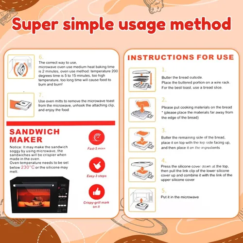 Vista 3 de Sandwich Toastie para microondas, sandwichero, panini, tostadora de microondas, sin electricidad, fácil de limpiar y almacenar, apta