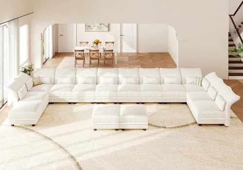 Vista 12 de LLappuil Sofá modular de 14 plazas con almacenamiento, sofás modulares grandes en forma de U para sala de estar con respaldos de brazos ajustables