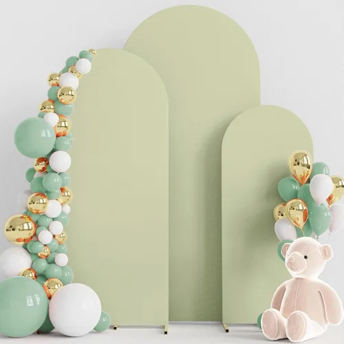Vista 16 de Wokceer - Juego de 3 fundas de arco para telón de fondo, color beige 6FT,5FT,4FT Spandex Fitted Balloon Arch Cover Round Top Chiara Backdrop Cover