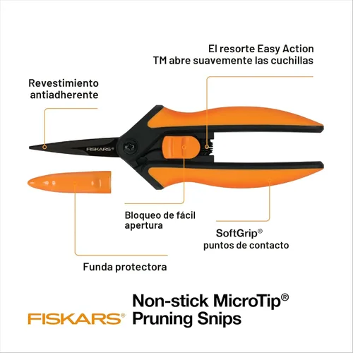 Vista 2 de Fiskars 399241-1002 Tijeras de podar con micro puntas, cuchillas antiadherentes, 2 unidades, naranja Garden Shears for Weeds, Flower Buds & Small