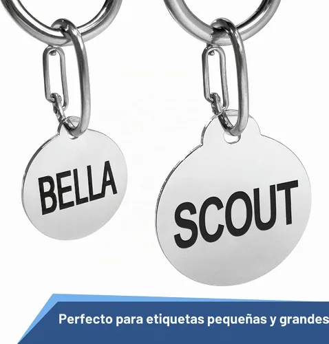 Vista 3 de Broche rápido con etiqueta de identificación de mascota – Acero inoxidable. Etiqueta de identificación duradera y resistente, conector para cierre