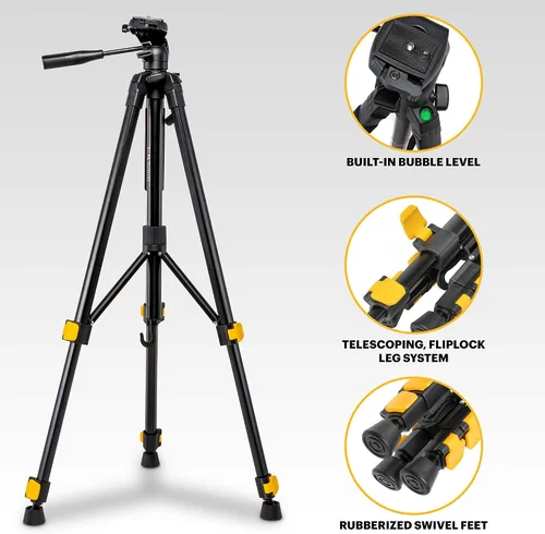 Vista 2 de Kodak PhotoGear Trípode de 62 pulgadas con control remoto Trípode de aluminio compacto de 3 secciones que se ajusta de 22 a 62 pulgadas, placa