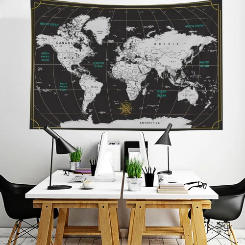 Vista 7 de CAPSCEOLL Tapiz de mapa del mundo para colgar en la pared, tapiz blanco y negro para decoración del hogar, 40 x 30 pulgadas, mapa para habitación