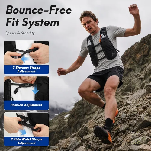 Vista 3 de Chaleco de hidratación para correr Haimont, paquete ligero de 5L para mujer y hombre, para correr en senderos Bounce-Free Fit, Front Fuel Storage