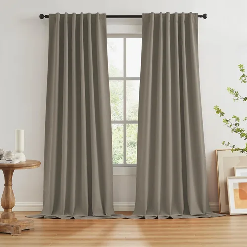 Vista 50 de KEQIAOSUOCAI - Cortinas opacas naturales de 108 pulgadas de largo, cortinas modernas con pestaña trasera, paneles plisados para sistema de cortina