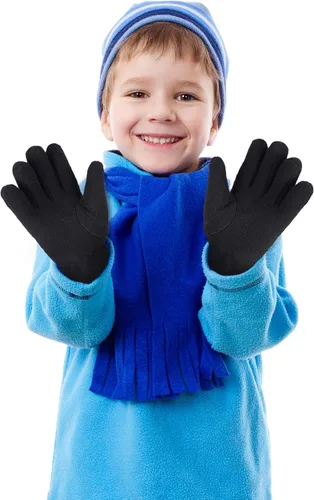 Vista 6 de 3 pares de guantes de invierno de forro polar para niños, guantes cálidos de dedos completos para niños, niñas, niños, suministros de actividades al
