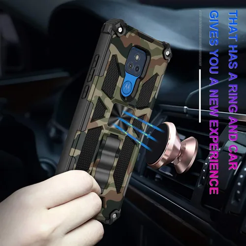 Vista 3 de Funda para Moto G Play 2021, grado militar, cubierta probada contra caídas, soporte integrado compatible con soporte magnético para automóvil, funda