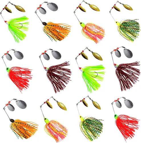 Vista 7 de Señuelos de pesca Spinnerbaits, 6/12 piezas de señuelos de pesca de lubina, cebos giratorios sin hierbas, señuelos para lubos, cebos de lucio, pesca