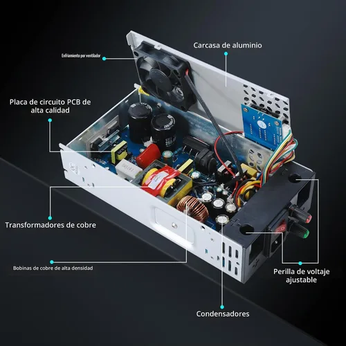 Vista 3 de Actualización ajustable (0-30V 0-17A) 500W DC Fuente de alimentación conmutada AC-DC Transformador con botones ajustablesSistema de sensor
