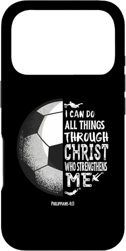 Vista 30 de Funda para iPhone 17 con versículo bíblico de fútbol Christian Sayings Philippians 4:13