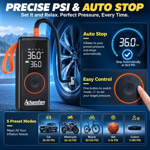 Vista 4 de Portable Air Compressor, 48s Fast Inflation, Cordless with Dual Power Supply, 150 PSI Tire Pump with Digital Gauge, Long Runtime & Storage Case for