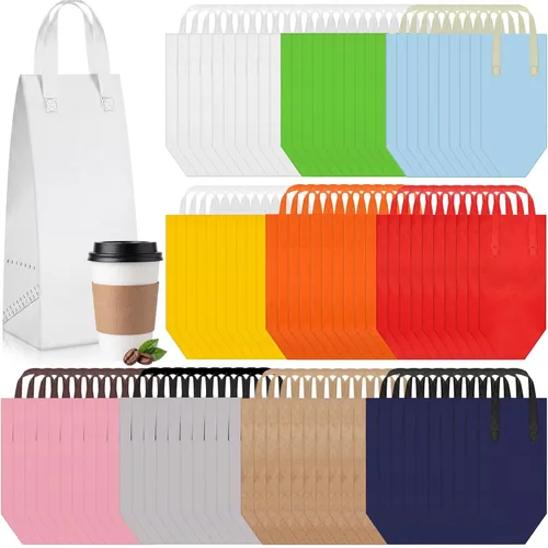 Vista 14 de Kacctyen 100 bolsas aisladas para llevar a granel de 9.5 x 6 x 9.5 pulgadas, bolsa de alimentos con aislamiento térmico para café, té con leche Negro