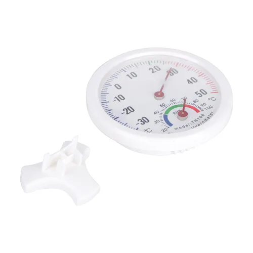 Vista 2 de Oumefar Termómetro higrotermógrafo plástico TH108 Medidor de humedad de temperatura analógica Forma Dial Temperatura higrómetro Display Instrumento