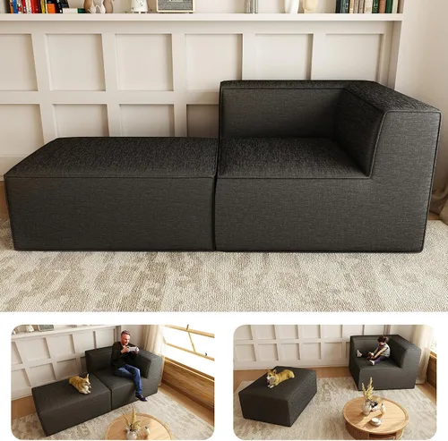 Vista 17 de Sofá Seccional Modular de 38", Juego de Asientos de Sofá Convertible en Cubo Comprimido, Combina Forma de L y Forma de U, Ensamblaje Fácil, Ahorro