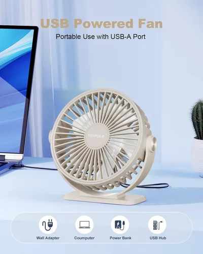 Vista 2 de TriPole Ventilador de Escritorio USB Pequeño Ventilador Personal Portátil, 3 Velocidades Ajustables Brisa Fuerte Mini Ventilador Eléctrico, Rotación