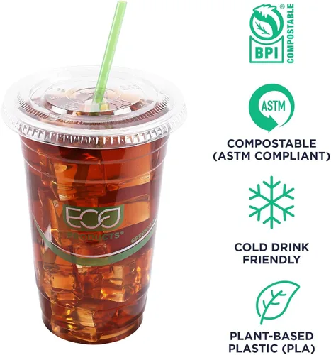 Vista 4 de Eco-Products BlueStripe - Tapas planas de plástico reciclado, caja de 1000, se adapta a vasos de plástico de 9 a 24 onzas, hechas de 30% botellas