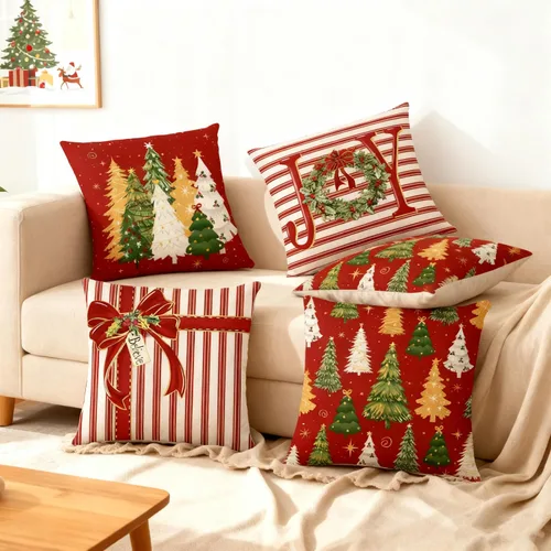 Vista 6 de Juego de 16 fundas de almohada de Navidad de 45 x 45 cm, fundas de almohada para sofá, cama, fundas de cojín decorativas de Navidad para decoración