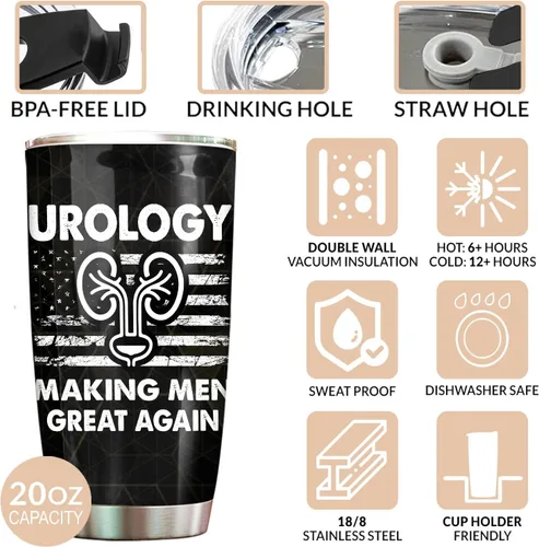 Vista 3 de Urology - Vaso de regalo para urólogo, tapa de popote de acero inoxidable de 20 onzas, regalo divertido para urólogo, regalo para el día nacional