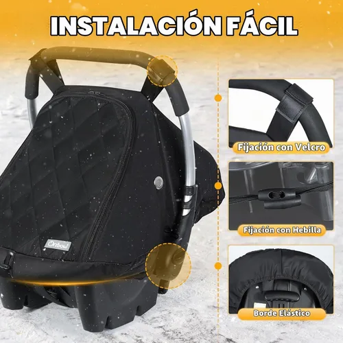 Vista 5 de Orzbow Funda de Asiento de Coche para Bebé Invierno - Funda Impermeable para Asiento de Coche para Asientos de Coche y Cochecitos Doona, Toldo Negro