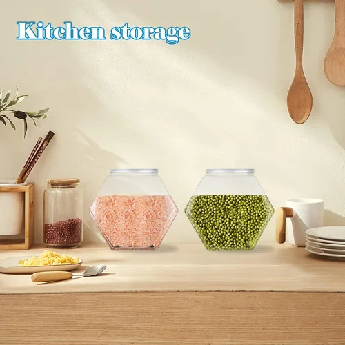 Vista 5 de 12 tarros hexagonales de plástico transparente de 30 onzas, tarros de galletas de plástico con tapas herméticas, recipientes reutilizables de boca
