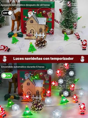 Vista 4 de Guirnalda de luces de Navidad, 10 pies, 30 LED, árbol de Navidad, Papá Noel, copo de nieve, luces de hadas, funciona con pilas, con control remoto
