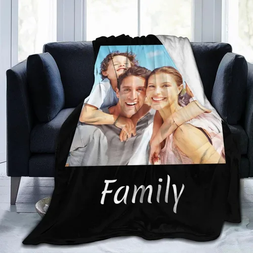 Vista 26 de HooSo Manta Personalizada para Cama con Fotos y Texto, Mantas Personalizadas con Collage de Fotos para Regalo de Cumpleaños Familiar y Boda, Collage