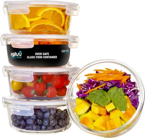 Vista 12 de Igluu Recipientes de vidrio para preparación de comidas con tapas de ventilación (paquete de 5) – 28 onzas (+Extra Lid) – Airtight & BPA-Free