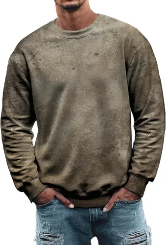 Vista 9 de MARSVOVO Sudadera para hombre 2025 para otoño e invierno, cuello redondo, básica, holgada, cómoda, cálida, moderna, casual, estampado, sin botones