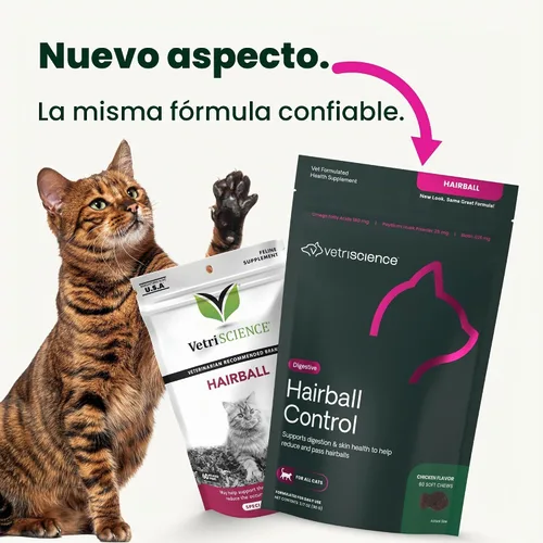 Vista 2 de VetriScience Golosinas para Control de Bolas de Pelo, Remedio Suave para Bolas de Pelo para Gatos, Suplemento de Omega-3 y Fibra, Apoyo a