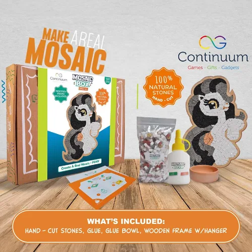 Vista 2 de Continuum Games Caja de mosaico de piedra natural para artes y manualidades, rompecabezas de fotos, kit de manualidades para adultos y niños, poni