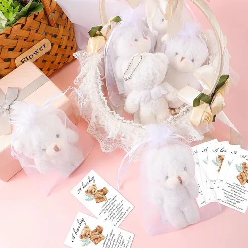Vista 4 de Juego de 20 mini osos de peluche de ángel de bolsillo, regalo de condolencias para estudiantes, regalo inspirador de oso, tarjeta de condolencias