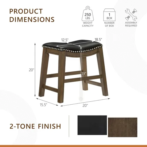 Vista 3 de Homelegance Ordway Taburetes de Altura de Comedor de Madera Maciza - Taburetes de Altura de Mesa Estilo Silla de Montar para Comedor de Transición