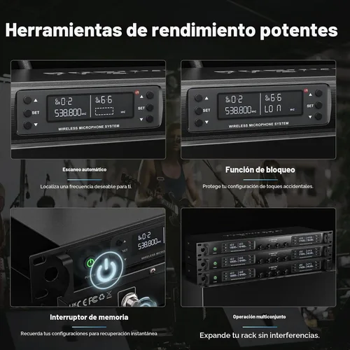 Vista 6 de Phenyx Pro Sistema de micrófono inalámbrico de 4 canales, set de micrófono inalámbrico UHF con escaneo automático, 4 bodypacks