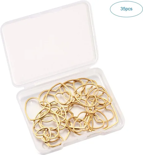 Vista 7 de FASHEWELRY 35 anillos de acero inoxidable con eslabones de corazón, 4 tamaños, diseño de corazón dorado, bisel abierto, conectores para colgar