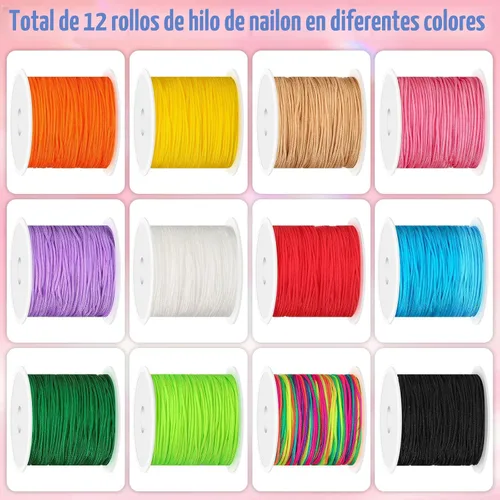 Vista 2 de Selizo 12 rollos de hilo de nailon para pulseras, cordón de nailon para nudos chinos para hacer joyas, hilo de cuentas de nailon para Kumihimo