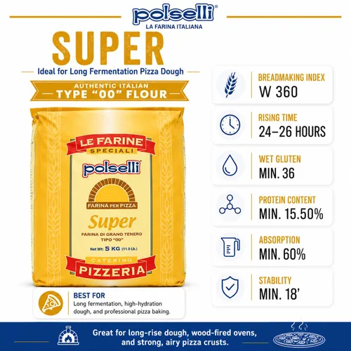 Vista 4 de Harina Tipo "00" Italian Soft Wheat Flour For In Teglia, Al Taglio, Pinsa, Pala, W 300+ Formulated For 72+ Hour Fermentation & Rise