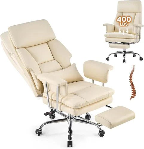 Vista 9 de Ergonomic Home Office Desk Chair, Heavy Duty Executive Chair with Footrest Beige