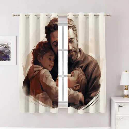Vista 21 de Cortinas opacas de cocina con pintura al óleo de Europa rosa y negra para ventanas, cenefas opacas modernas de torre Eiffel de poliéster multicapa