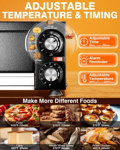 Vista 5 de PYY Horno de pizza de 12 pulgadas, para encimera, para interiores, máquina eléctrica para hacer pizza para el hogar, con temporizador, acero