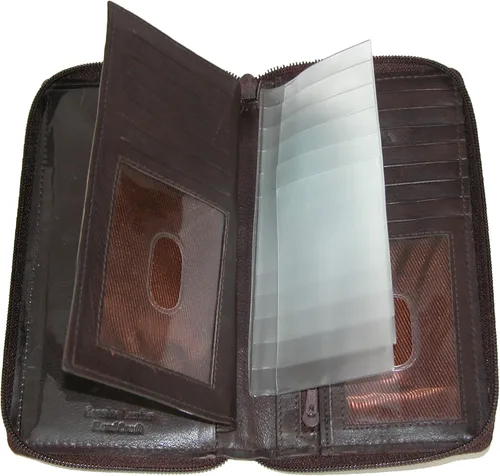 Vista 4 de Paul & Taylor Cartera de cuero con cremallera alrededor de la cubierta de chequera, Negro