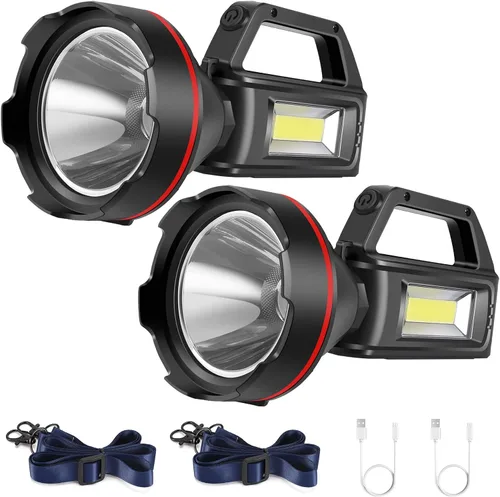 Vista 8 de Linterna recargable con reflector, reflector de mano de alto lúmenes, linterna LED con correa para el hombro y salida USB para huracanes