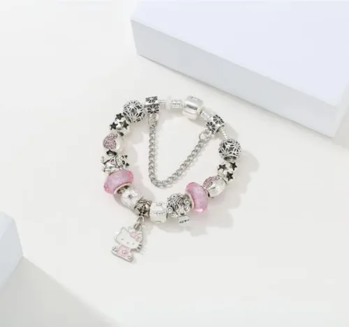Vista 2 de Vnsport Hello Kitty Charms Pulsera DIY Joyería de Moda VN01, Plata, Aleación.