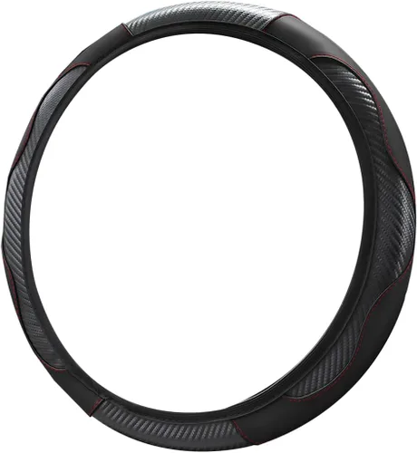 Vista 7 de Funda universal de microfibra para volante de automóvil, de piel sintética, elástica, 15 pulgadas, costuras de color, antideslizante, protector